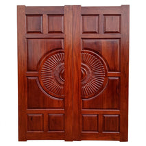 12-Panel Kiln Dried Solid Semi-Circle Mahogany CNC Double Door 6ft x 7ft